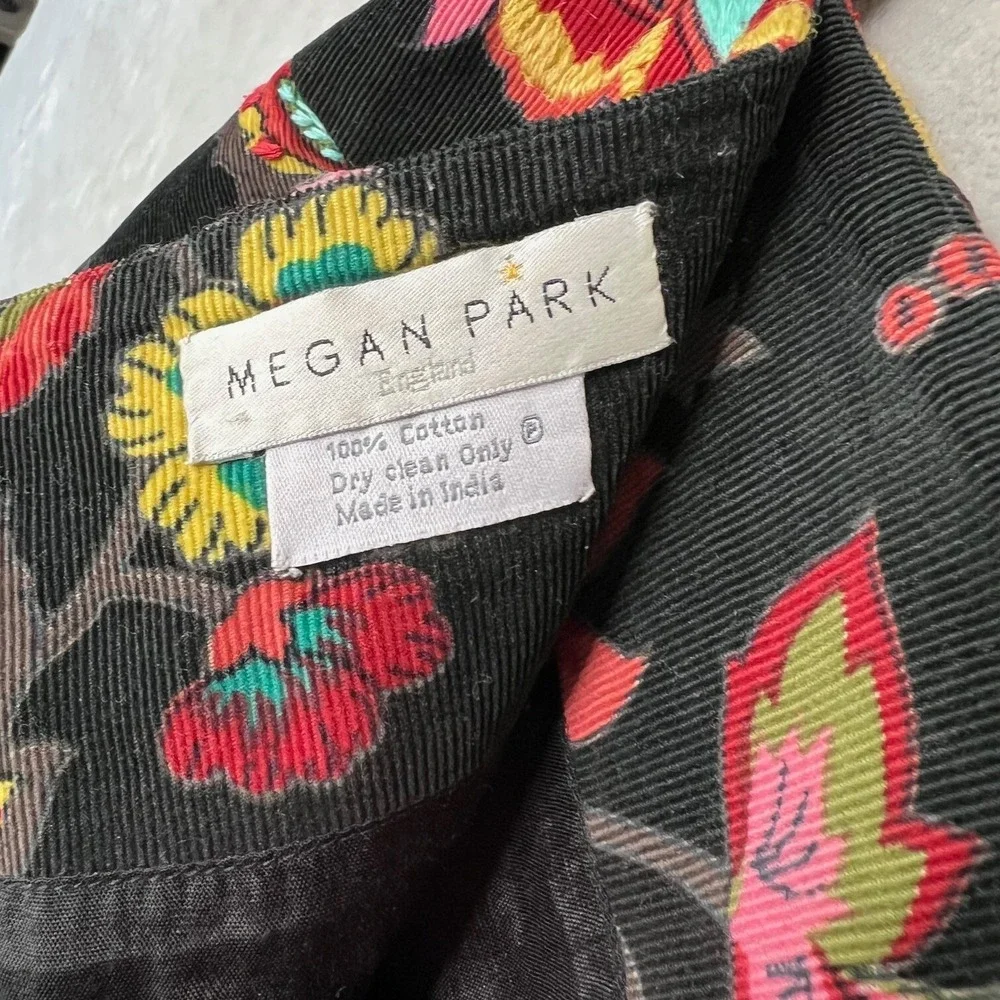 Megan Park‎ England Skirt Womens Corduroy Black Embroidered Boho Floral Y2K